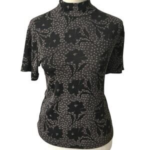 ACW Designs Vtg  90s Whimsigoth Indie Semi Sheer Mock Neck Floral Fitted Top L